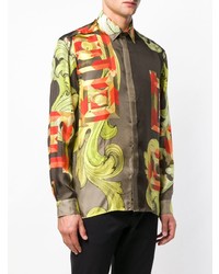 beige bedrucktes Langarmhemd von Versace Collection