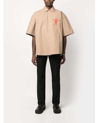 beige bedrucktes Langarmhemd von Walter Van Beirendonck