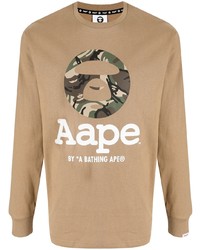 beige bedrucktes Langarmshirt von AAPE BY A BATHING APE