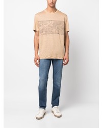 beige bedrucktes T-Shirt mit einem Rundhalsausschnitt von Brioni