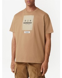 beige bedrucktes T-Shirt mit einem Rundhalsausschnitt von Burberry