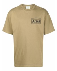 beige bedrucktes T-Shirt mit einem Rundhalsausschnitt von Aries