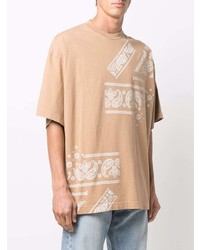 beige bedrucktes T-Shirt mit einem Rundhalsausschnitt von Palm Angels