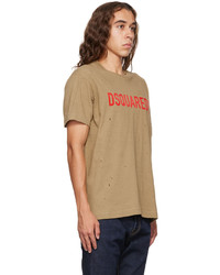 beige bedrucktes T-Shirt mit einem Rundhalsausschnitt von DSQUARED2