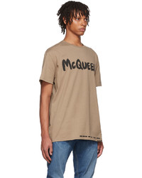 beige bedrucktes T-Shirt mit einem Rundhalsausschnitt von Alexander McQueen
