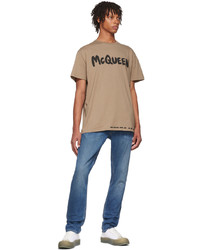 beige bedrucktes T-Shirt mit einem Rundhalsausschnitt von Alexander McQueen