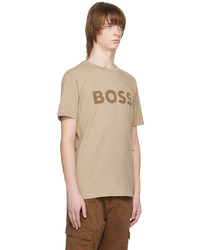 beige bedrucktes T-Shirt mit einem Rundhalsausschnitt von BOSS