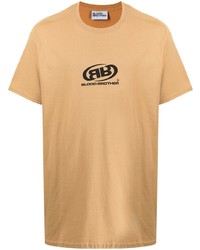 beige bedrucktes T-Shirt mit einem Rundhalsausschnitt von Blood Brother