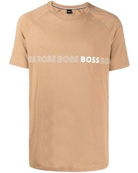 beige bedrucktes T-Shirt mit einem Rundhalsausschnitt von BOSS