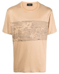 beige bedrucktes T-Shirt mit einem Rundhalsausschnitt von Brioni