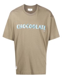 beige bedrucktes T-Shirt mit einem Rundhalsausschnitt von Chocoolate