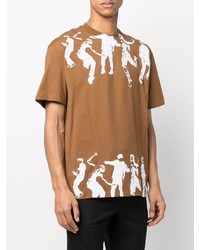 beige bedrucktes T-Shirt mit einem Rundhalsausschnitt von Neil Barrett