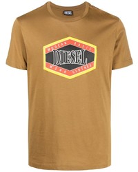 beige bedrucktes T-Shirt mit einem Rundhalsausschnitt von Diesel