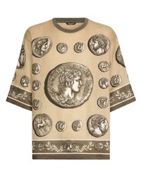 beige bedrucktes T-Shirt mit einem Rundhalsausschnitt von Dolce & Gabbana