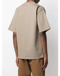 beige bedrucktes T-Shirt mit einem Rundhalsausschnitt von GR10K