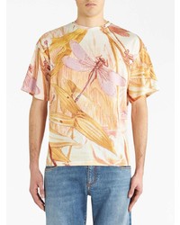 beige bedrucktes T-Shirt mit einem Rundhalsausschnitt von Etro