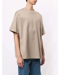 beige bedrucktes T-Shirt mit einem Rundhalsausschnitt von Wooyoungmi