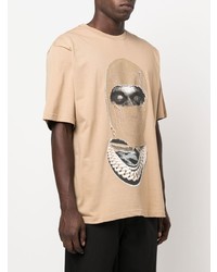 beige bedrucktes T-Shirt mit einem Rundhalsausschnitt von Ih Nom Uh Nit