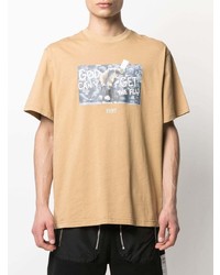 beige bedrucktes T-Shirt mit einem Rundhalsausschnitt von Throwback.