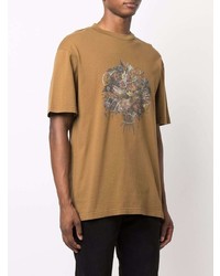 beige bedrucktes T-Shirt mit einem Rundhalsausschnitt von Han Kjobenhavn