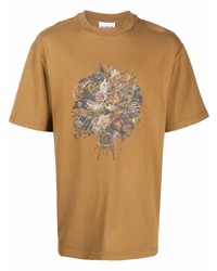 beige bedrucktes T-Shirt mit einem Rundhalsausschnitt von Han Kjobenhavn