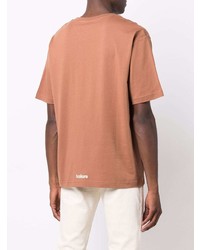 beige bedrucktes T-Shirt mit einem Rundhalsausschnitt von Haikure