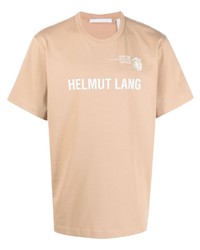 beige bedrucktes T-Shirt mit einem Rundhalsausschnitt von Helmut Lang