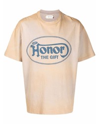 beige bedrucktes T-Shirt mit einem Rundhalsausschnitt von HONOR THE GIFT