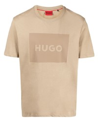 beige bedrucktes T-Shirt mit einem Rundhalsausschnitt von Hugo
