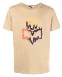 beige bedrucktes T-Shirt mit einem Rundhalsausschnitt von Isabel Marant