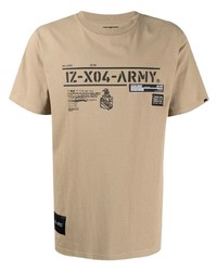 beige bedrucktes T-Shirt mit einem Rundhalsausschnitt von Izzue