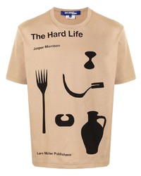 beige bedrucktes T-Shirt mit einem Rundhalsausschnitt von Junya Watanabe MAN