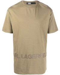 beige bedrucktes T-Shirt mit einem Rundhalsausschnitt von Karl Lagerfeld