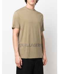 beige bedrucktes T-Shirt mit einem Rundhalsausschnitt von Karl Lagerfeld