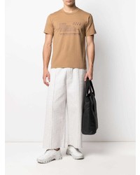 beige bedrucktes T-Shirt mit einem Rundhalsausschnitt von White Mountaineering