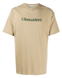 beige bedrucktes T-Shirt mit einem Rundhalsausschnitt von Liberaiders