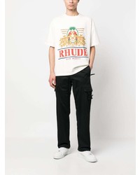 beige bedrucktes T-Shirt mit einem Rundhalsausschnitt von Rhude