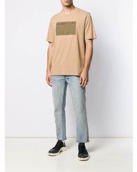 beige bedrucktes T-Shirt mit einem Rundhalsausschnitt von Helmut Lang