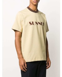 beige bedrucktes T-Shirt mit einem Rundhalsausschnitt von Sunnei