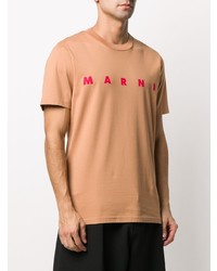 beige bedrucktes T-Shirt mit einem Rundhalsausschnitt von Marni