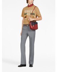 beige bedrucktes T-Shirt mit einem Rundhalsausschnitt von Gucci