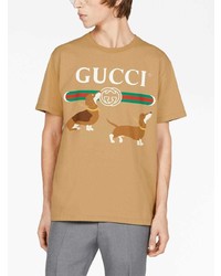 beige bedrucktes T-Shirt mit einem Rundhalsausschnitt von Gucci