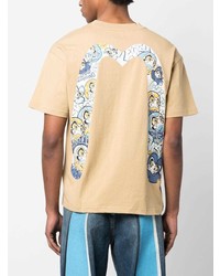 beige bedrucktes T-Shirt mit einem Rundhalsausschnitt von Evisu