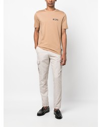 beige bedrucktes T-Shirt mit einem Rundhalsausschnitt von BOSS