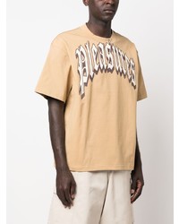 beige bedrucktes T-Shirt mit einem Rundhalsausschnitt von Pleasures