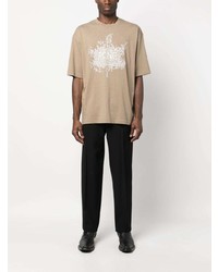 beige bedrucktes T-Shirt mit einem Rundhalsausschnitt von Acne Studios