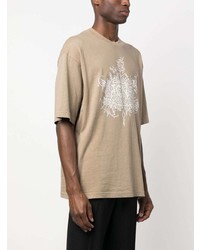 beige bedrucktes T-Shirt mit einem Rundhalsausschnitt von Acne Studios