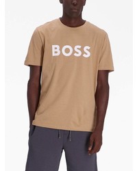 beige bedrucktes T-Shirt mit einem Rundhalsausschnitt von BOSS