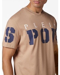 beige bedrucktes T-Shirt mit einem Rundhalsausschnitt von Plein Sport