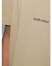 beige bedrucktes T-Shirt mit einem Rundhalsausschnitt von Saint Laurent